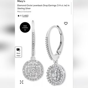 NEW Earrings MACYS 1/4 CT. TW Sterling Silver